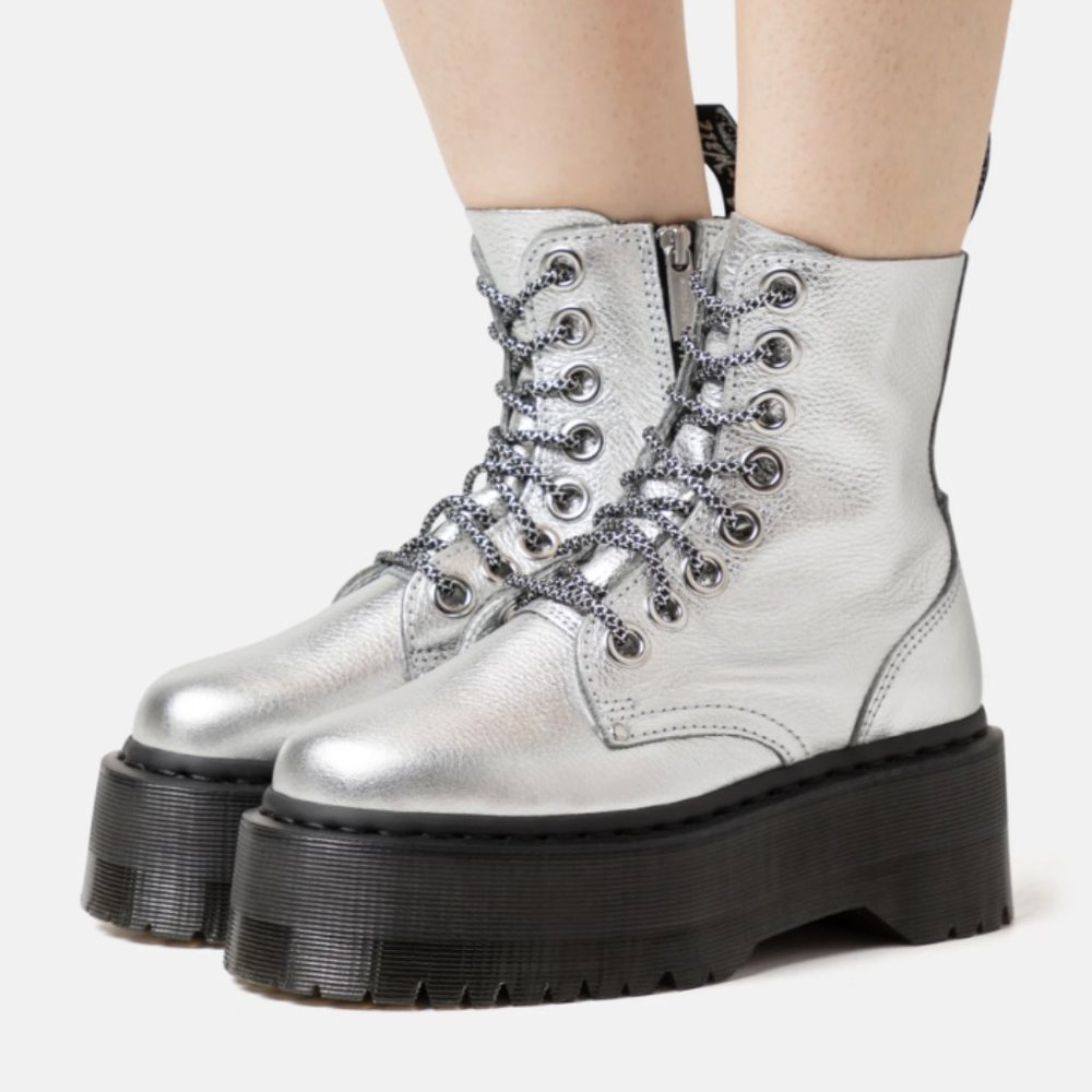 DR. MARTENS JADON MAX PLATFORM METALLIC BOOTS MSRP $280 SOFT & RICH Leather - Picture 11 of 16